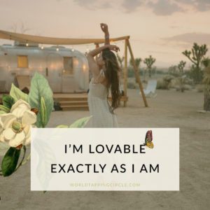 lovable as I am boho woman dancing flower airstream eft world tapping circle